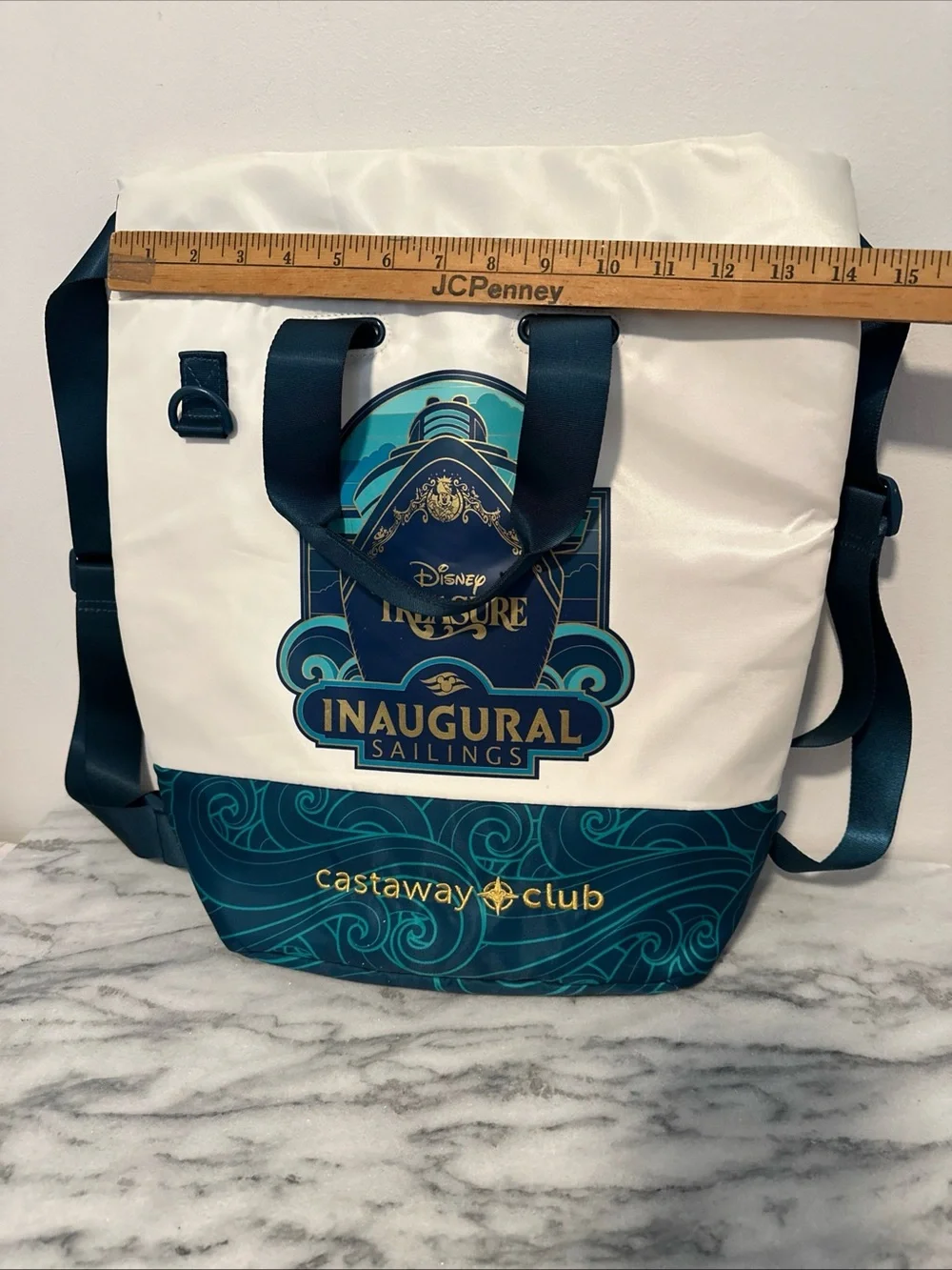 Disney Teal & White Inaugural Sailings Tote with Gold Accents
